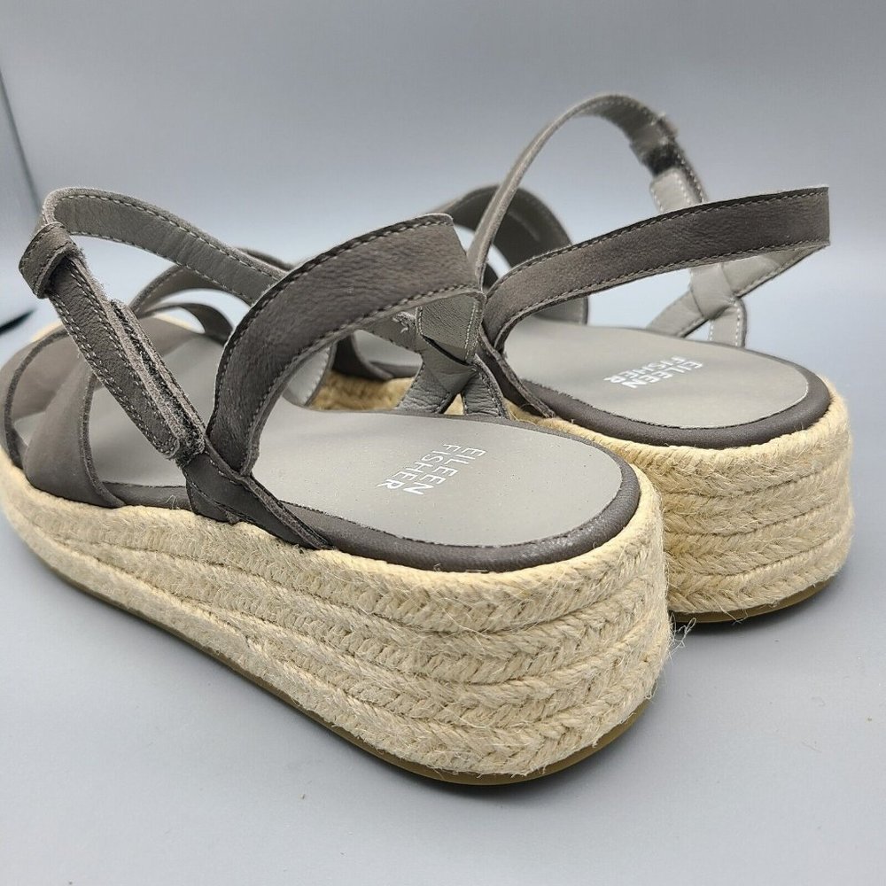 EILEEN FISHER sandals Devi gray Platform wedge Espadrille jute strappy sz 9 new - Picture 7 of 10